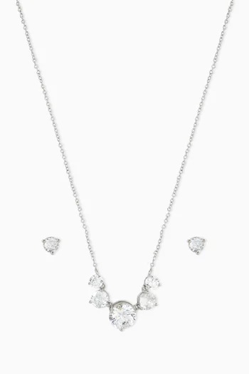 CZ Dainty Necklace & Earrings Set in Rhodium-plated Brass