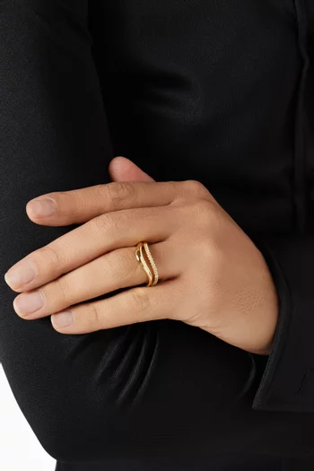 CZ Two Row Wave Ring in Gold-plated Brass
