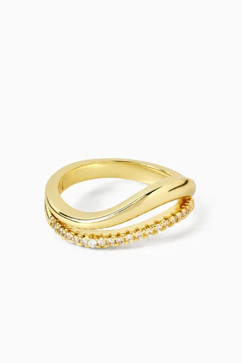 CZ Two Row Wave Ring in Gold-plated Brass