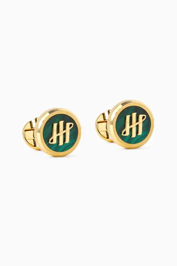 Materica Cufflinks in Malachite & Gold-Plated Metal