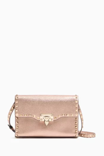 Small Rockstud Crossbody Bag in Laminated Grainy Calfskin