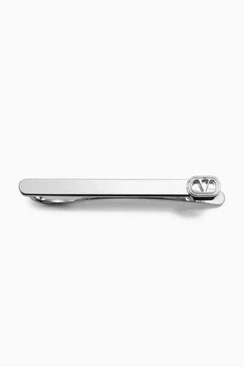 VLogo Tie Clip in Palladium-tone Metal