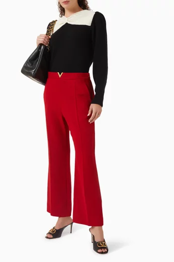 V Flared Pants in Wool-crepe