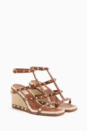 Rockstud 80 Wedges in Raffia & Leather