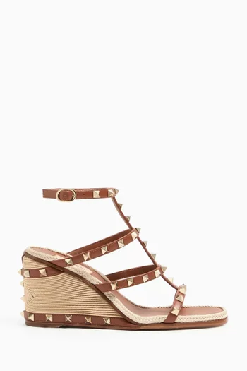 Rockstud 80 Wedges in Raffia & Leather