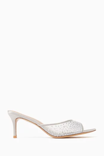 Lina 70 Crystal Mule Sandals in Mesh