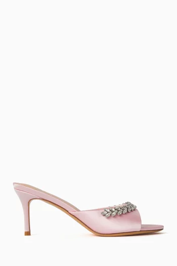 Yazmin 70 Crystal Mule Sandals in Satin