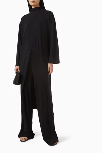 فستان بفتحة مزينة بحياكة