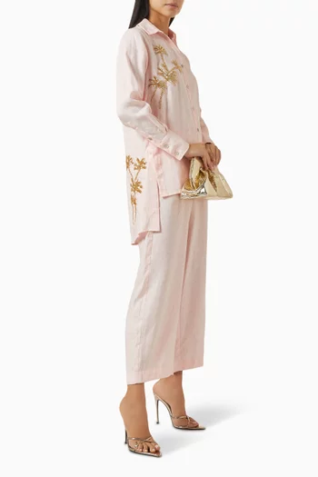 Palm-tree Shirt & Pants Set in Linen