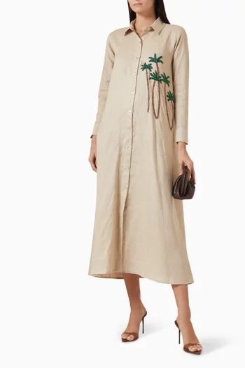 Palm-tree Shirtdress in Linen