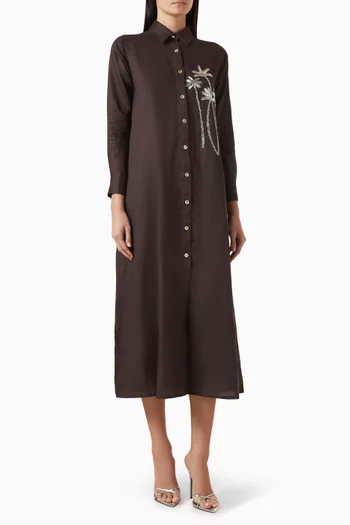 Palm-tree Shirtdress in Linen