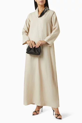 قفطان مطرز باللؤلؤ كتان