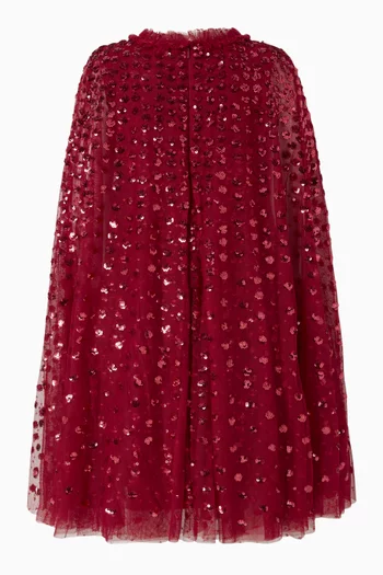 Raindrop Sequin Cape Dress