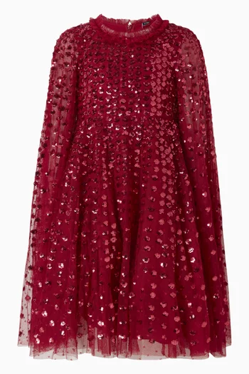 Raindrop Sequin Cape Dress