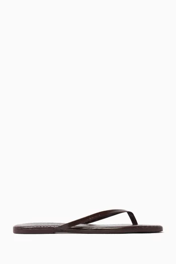 Lily Square-toe Flip-flops in Croc-embossed Leather
