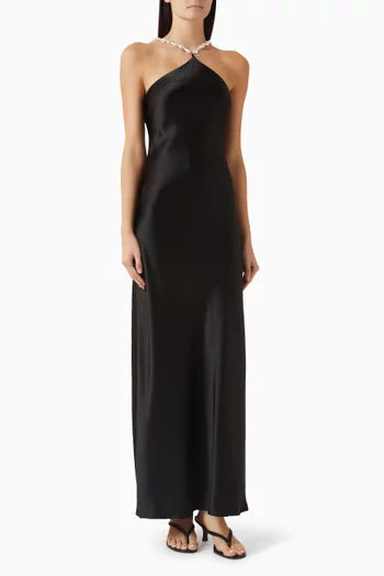 فستان كادينس بحمالة مزينة باللؤلؤ ستان