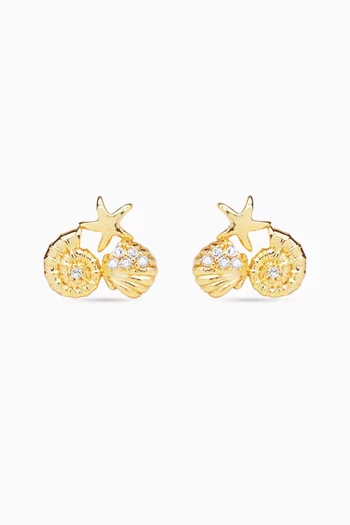 Shell & Star Stud Earrings in Gold-plated Brass