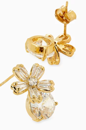 Flower Baguette Crystal Earrings in Gold