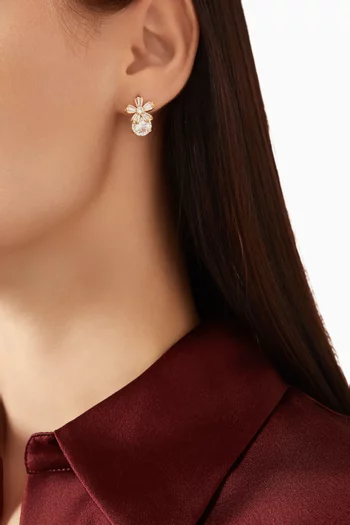 أقراط بتصميم زهرة مزينة بكريستال مستطيل ذهب