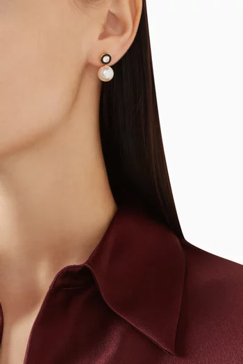 Enamel & Pearl Stud Earrings in Gold-plated Brass