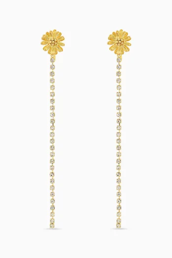 Flower Linear Drop Earrings in Gold-plated Brass