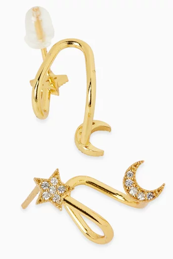 Crystal Star & Moon Ear Huggies in Gold Vermeil