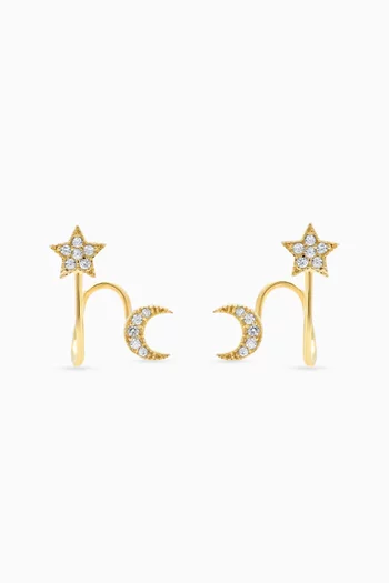 Crystal Star & Moon Ear Huggies in Gold Vermeil