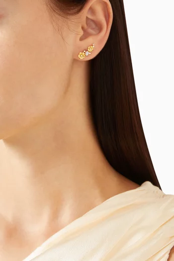 أقراط لأعلى الأذن بتصميم زهور مرصعة بكريستال وأوبال فضة إسترلينية مطلية ذهب