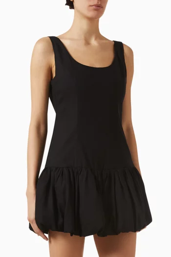 فستان بينتا قصير بحافة منفوخة قطن وكتان