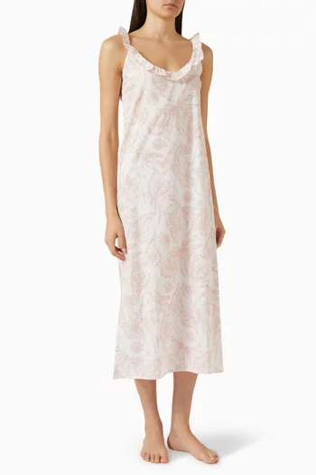 قميص نوم سهل الارتداء بكشكش قطن