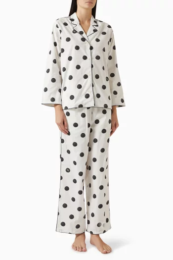 Polka-dot Long Pyjama Set in Stretch-cotton