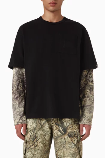 كنزة بغطاء رأس وسحّاب كامل بنقشة ماسات وعلامات دولار قطن