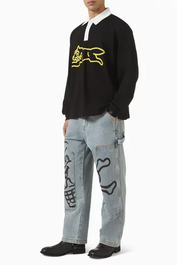 تي شيرت راجبي بطبعة كلب يجري قطن