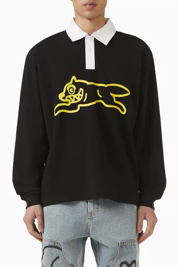 تي شيرت راجبي بطبعة كلب يجري قطن