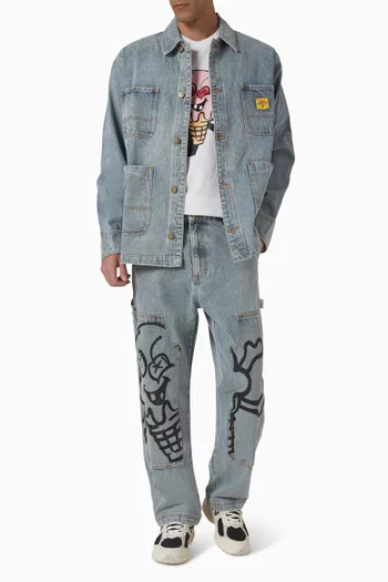 بنطال جينز كاربنتر بطبعة آيس كريم وعظام دينم