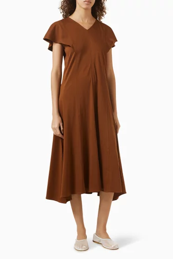 فستان قطن بأكمام على شكل بتلات زهور