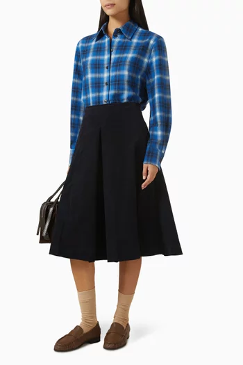 تنورة متوسطة الطول قطن مخملي مضلع بطيّات