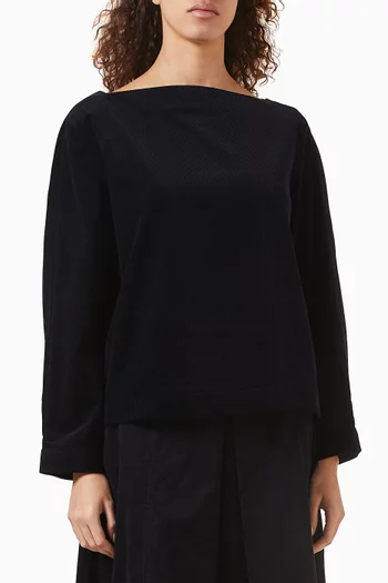 بلوزة قطن مخملي مضلع بقصة فضفاضة