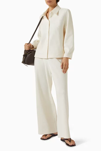 بنطال قطن مخملي مضلع بقصة ساق واسعة