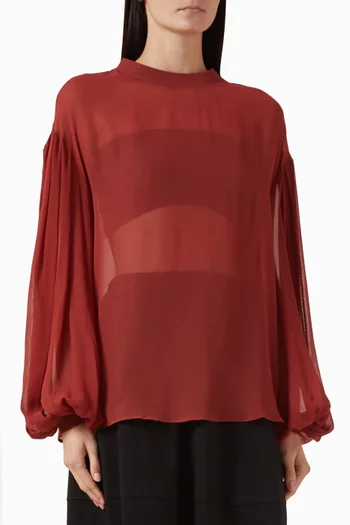 Sheer Balloon-sleeve Top