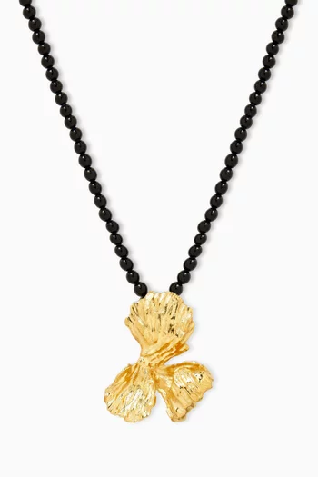 Long Bead Flower Necklace in Gold-plated Metal