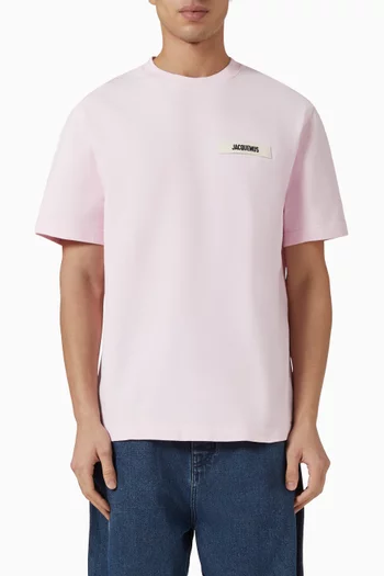 تي شيرت بشريط مضلع بشعار الماركة قطن عضوي