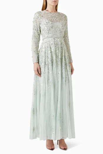 Pearl-embellished Gown in Mesh
