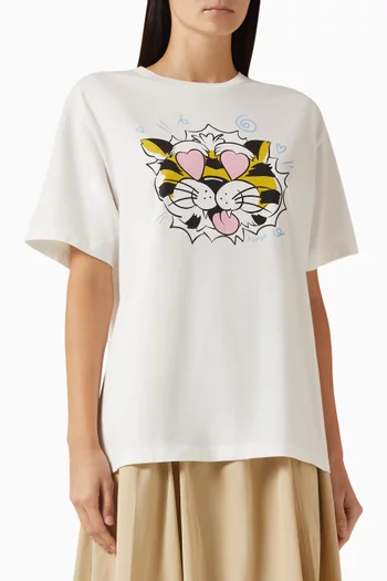 تي شيرت بقصة فضفاضة بطبعة نمر بري قطن