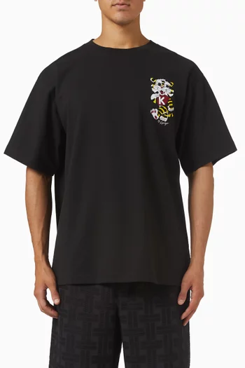 تي شيرت وايلد تايجر فضفاض مطرز قطن