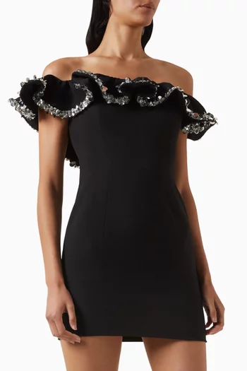 فستان قصير بكشكش كريب