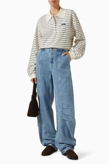 Stripe Polo Shirt in Pique-knit