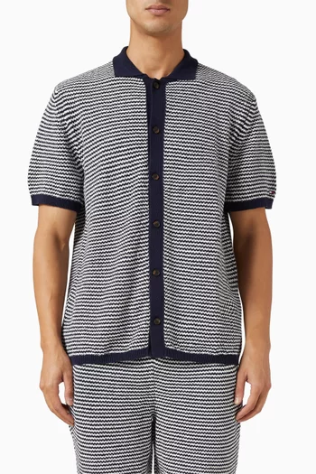 سترة بولو منسوجة بملمس بارز