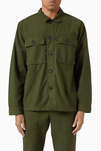 Textured Washed Utility Shirt Jacket in Satin