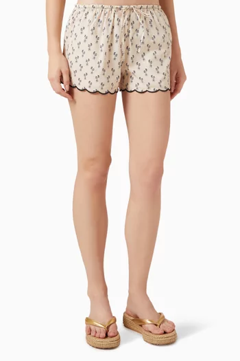 Floral Scalloped Low-rise Drawstring Shorts